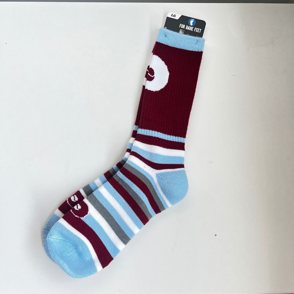 For Bare Feet Philadelphia Phillies MLB Crew Socks Maroon Blue Striped LG 504